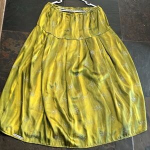 Olive Green GYPSY long Skirt witchy FESTIVAL shiny crystals Flowy OS Halloween